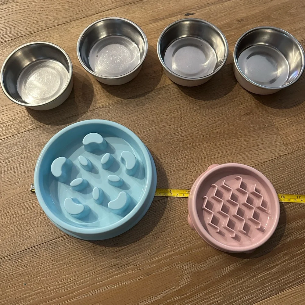 Blue and Pink Pet Feeding Bowls